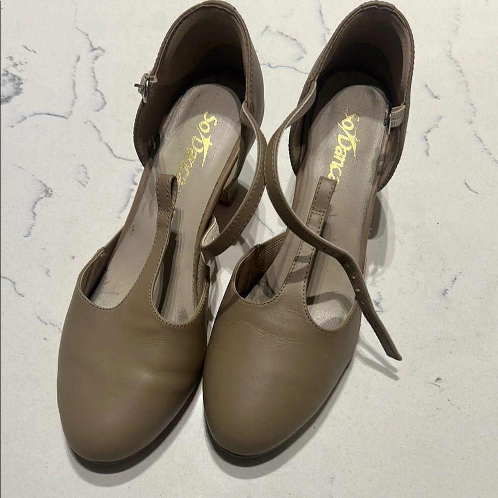 Tan Heels with Ankle Strap and d'Orsay Cut